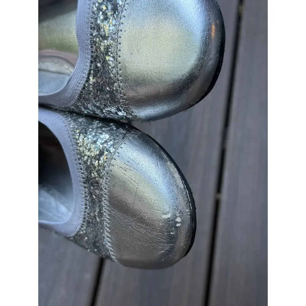 Lands’ End Girl’s US 4M Silver Sparkle Cameron Classic Captoe Ballet Flats Shoes
